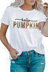 White Colorful Pumpkin Leopard Graphic Casual Tee