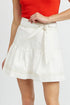 White Contrast Stitching Trim Knotted High Waist A-Line Mini Skirt