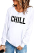 White Contrast Trim Chill Letters Pattern Sweatshirt