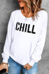White Contrast Trim Chill Letters Pattern Sweatshirt