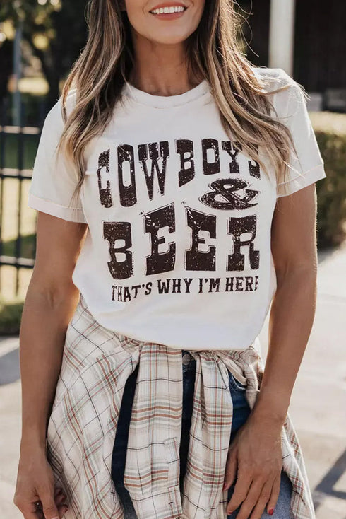 White Cow Boys & Beers Letters Graphic T-Shirt