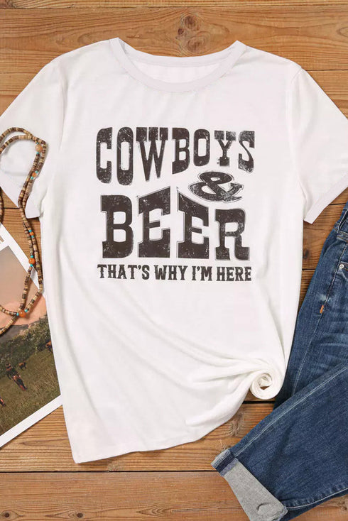 White Cow Boys & Beers Letters Graphic T-Shirt