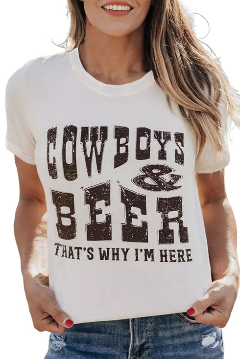 White Cow Boys & Beers Letters Graphic T-Shirt