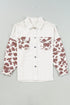 White Cow Spot Patchwork Flap Pocket Distressed Hem Long Denim Jacket