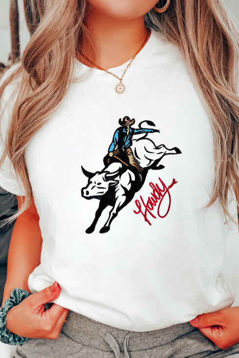 White Cowboy Howdy Embroidered Western Fashion T Shirt
