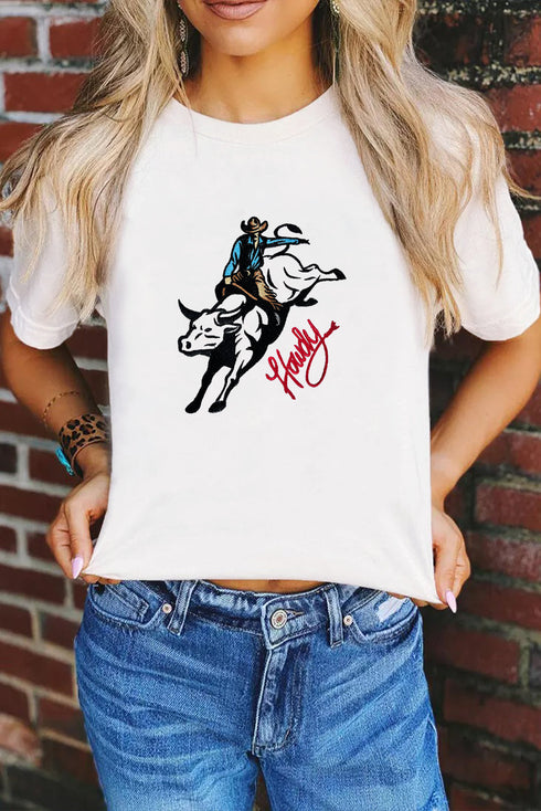 White Cowboy Howdy Embroidered Western Fashion T Shirt