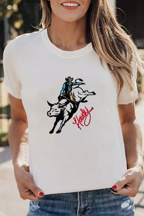 White Cowboy Howdy Embroidered Western Fashion T Shirt