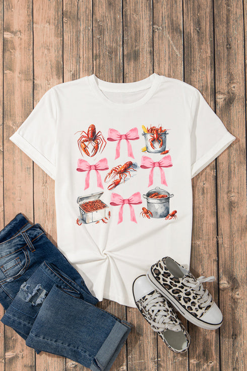 White Crawfish Boil Bow Graphic Crewneck Tee