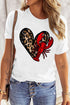 White Crawfish Leopard Heart Print Crewneck Tee