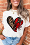White Crawfish Leopard Heart Print Crewneck Tee