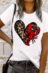 White Crawfish Leopard Heart Print Crewneck Tee