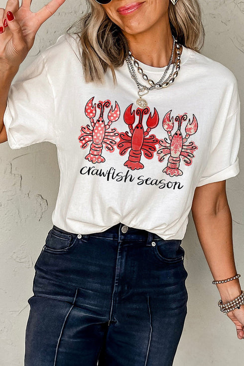White Crawfish Season Fashion Graphic Crewneck T Shirt