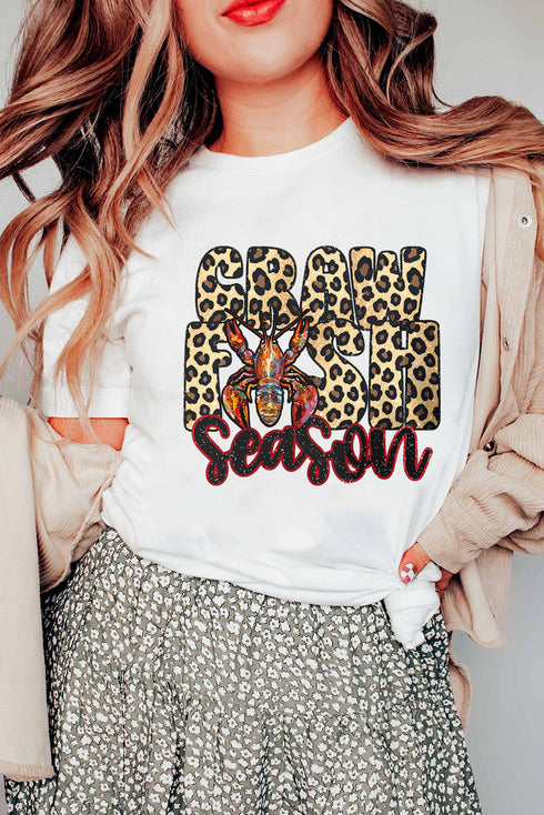 White Crawfish Season Leopard Letter Graphic Tee