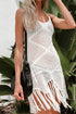 White Crisscross Knot Back Hollow Out Tasseled Beach Dress