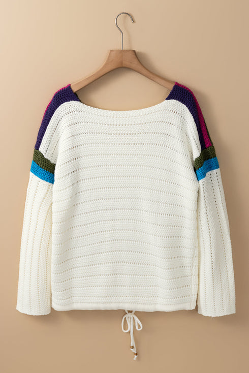 White Daisy Flower Pointelle Knit Sweater
