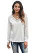 White Deep V-Neck Lace Stripe Long Sleeve Top