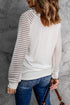 White Deep V-Neck Lace Stripe Long Sleeve Top