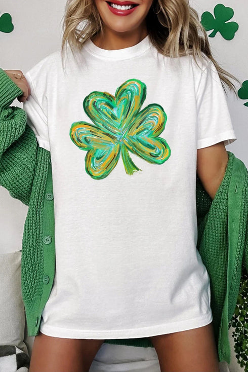 White Dreamy Clover Print St Patricks Day Tunic T Shirt