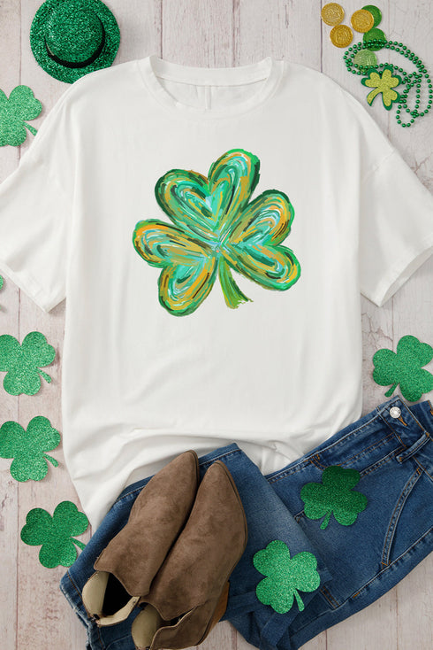 White Dreamy Clover Print St Patricks Day Tunic T Shirt