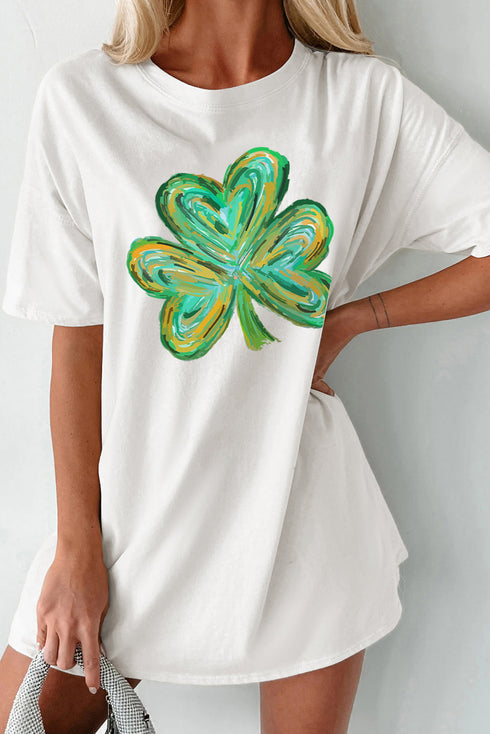 White Dreamy Clover Print St Patricks Day Tunic T Shirt