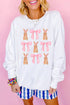 White Easter Bunny Bow Print Round Neck Pullover Sweatshirt