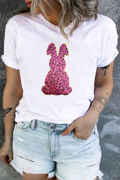 White Easter Bunny Sequin Patch Graphic Plus Size Tee