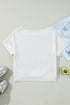 White Eyelet Pattern Boat Neck Casual Tee