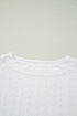 White Eyelet Pattern Boat Neck Casual Tee