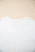 White Floral Applique Notched V Neck Dolman Sleeve Top