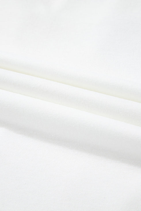 White Floral Applique Notched V Neck Dolman Sleeve Top