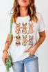 White Floral Bunny Graphic Crewneck Easter Fashion Tee