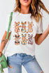 White Floral Bunny Graphic Crewneck Easter Fashion Tee