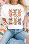 White Floral Bunny Graphic Crewneck Easter Fashion Tee