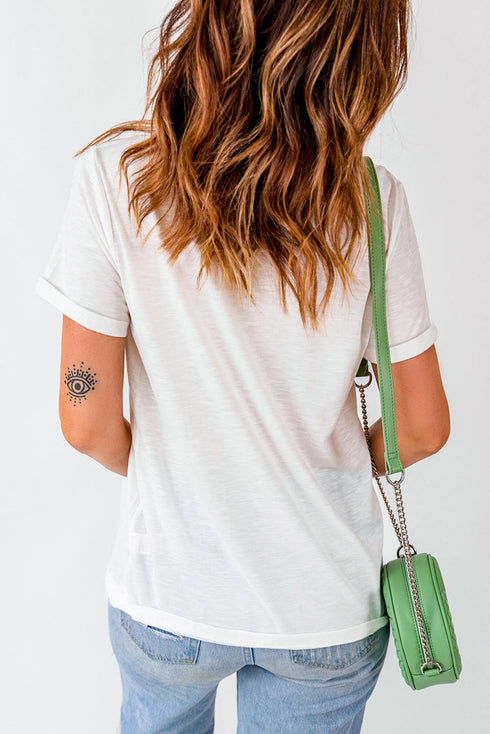 White Floral Bunny Graphic Crewneck Easter Fashion Tee