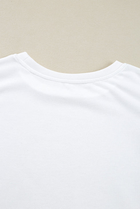 White Floral Crochet Patched Ruffled Sleeve Crewneck Blouse