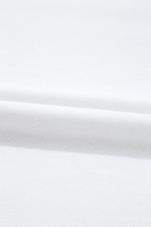 White Floral Crochet Patched Ruffled Sleeve Crewneck Blouse