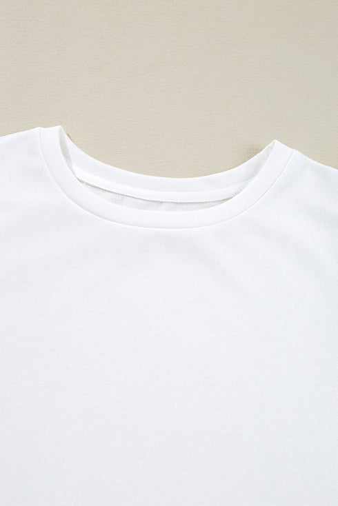 White Floral Crochet Patched Ruffled Sleeve Crewneck Blouse