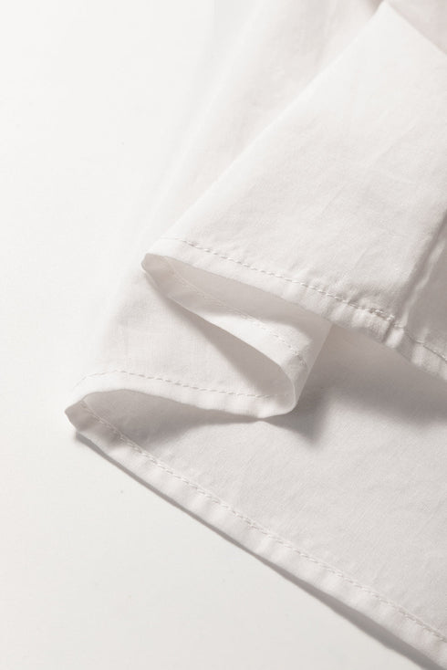 White Floral Embroidered Short Sleeve V Neck Blouse