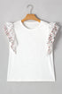 White Floral Lace Eyelet Patched Butterfly Sleeve Blouse