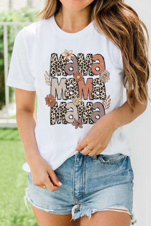 White Floral Leopard MaMa Graphic Mothers Day T Shirt
