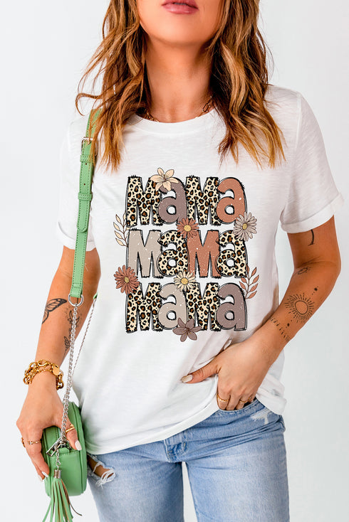 White Floral Leopard MaMa Graphic Mothers Day T Shirt