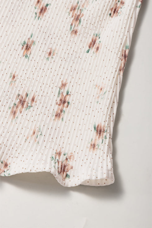 White Floral Pleated Big Bow Back Spaghetti Straps Tank Top