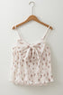 White Floral Pleated Big Bow Back Spaghetti Straps Tank Top