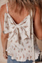 White Floral Pleated Big Bow Back Spaghetti Straps Tank Top