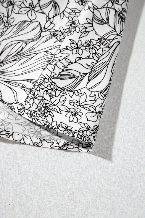 White Floral Print Pipping Trim Flutter Sleeve Mini Dress