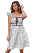 White Floral Print Pipping Trim Flutter Sleeve Mini Dress