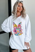 White Floral Rabbit with Glasses Graphic Corded Easter Sweatshirt