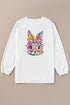 White Floral Rabbit with Glasses Graphic Corded Easter Sweatshirt