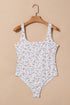 White Floral Textured Square Neck Sleeveless Bodysuit