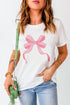 White Flowing Bow Knot Print Round Neck Casual Tee